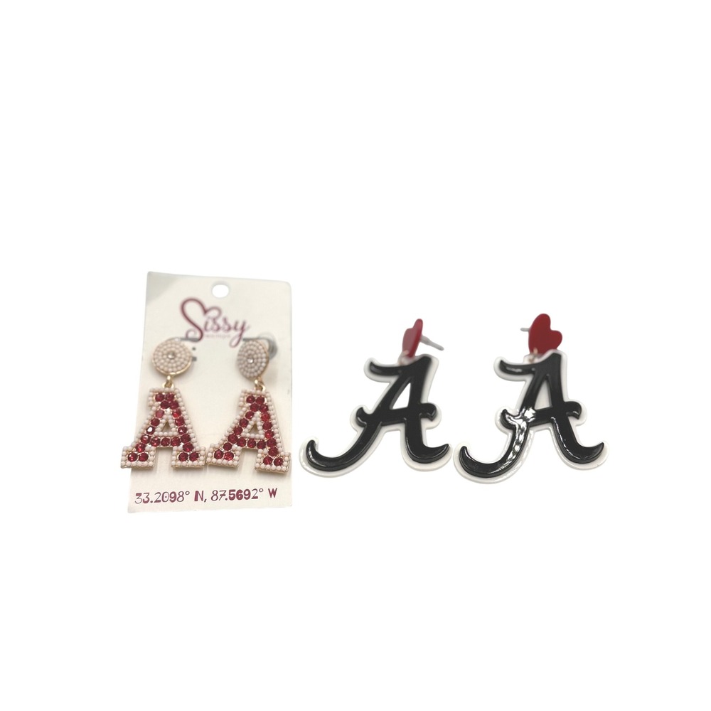 Sissy Boutique Alabama Script A Dangle Earring Set Resin Red Black Gameday A
